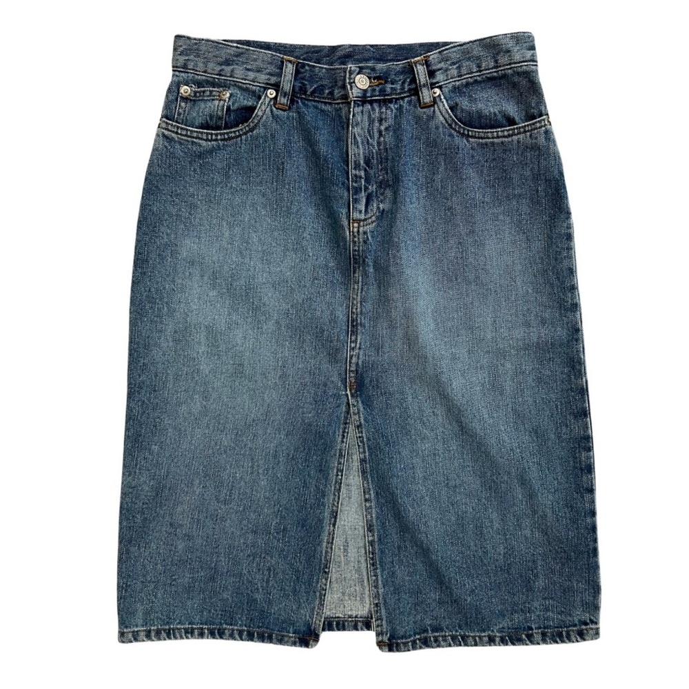 Vintage Old Navy Jean Skirt Front Slit Women’s Size 4 Long Denim 100% Cotton